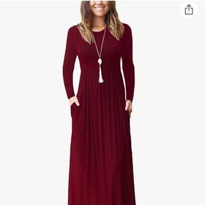 Wine red maxi dress with pockets